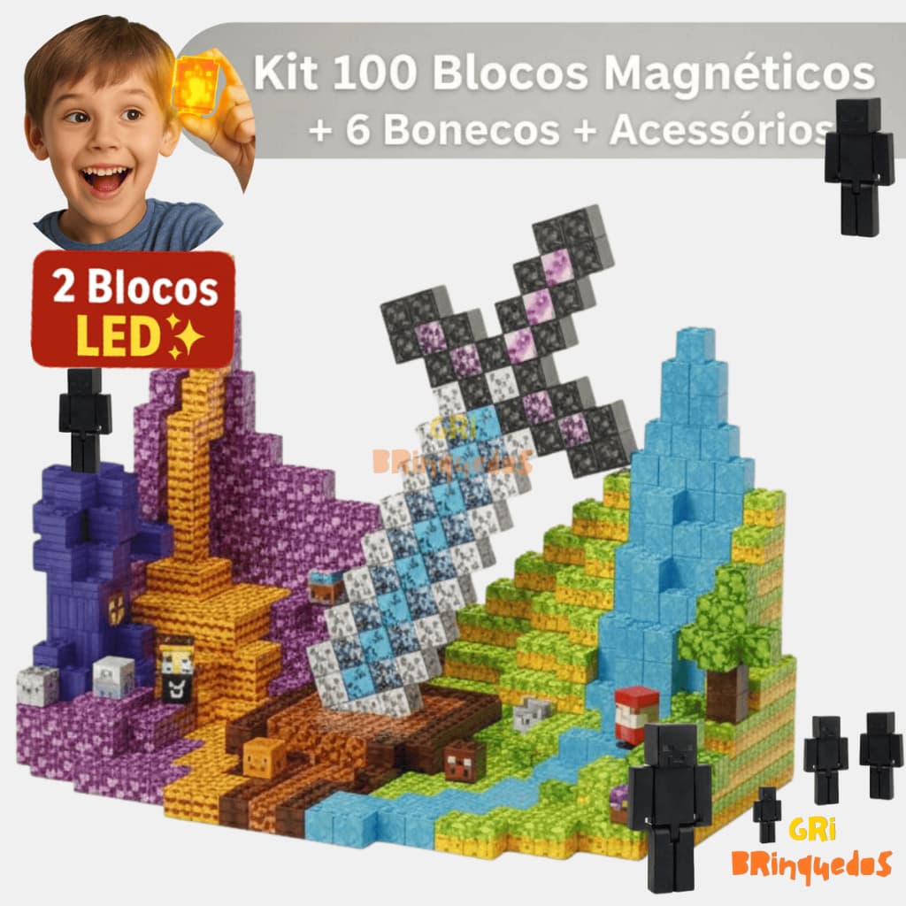 Blocos magnéticos Construção Brinquedos Cubo Magnético Mundo Pixelado Brinquedo Menino Menina