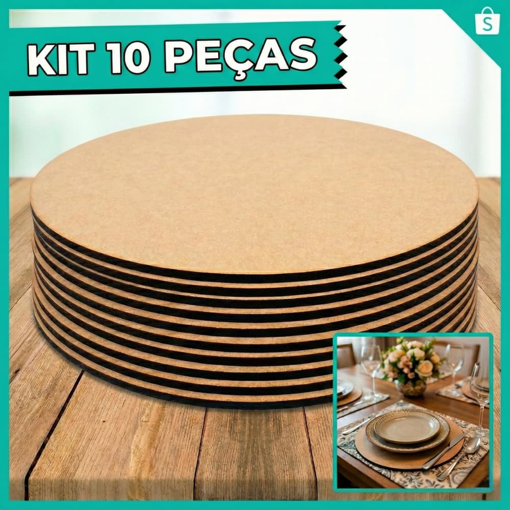 Kit 10 Peças Sousplat 35 cm Supla Base Redonda Artesanato MDF Para Crochê E Mesa Posta Jogo Jantar