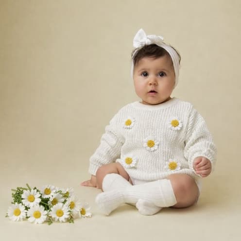 Suéter Tricô Margarida Bebê Inverno Blusa Infantil