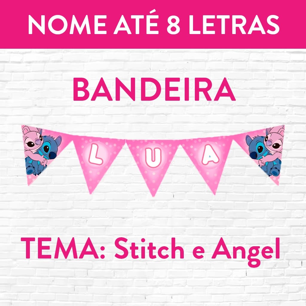 Bandeirola Decorativa – Ideal para Festas Stitch e Angel com Nome até 8 letras