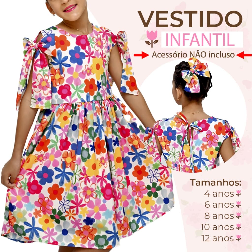 Vestido Infantil/Juvenil  Manga Lç Floral  Confortável Exclusivo Lançamento 4 a 12 anos