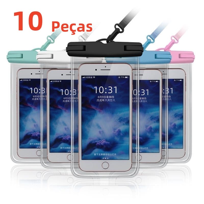 Kit 10 Capa Celular A Prova D'Água Transparente Universal
