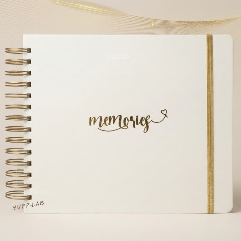 Álbum de Fotos Scrapbook Personalizado Colar Fotos - Presente Namorados Bebê Viagem - Nome Foil Dourado 20x24 Capa Dura