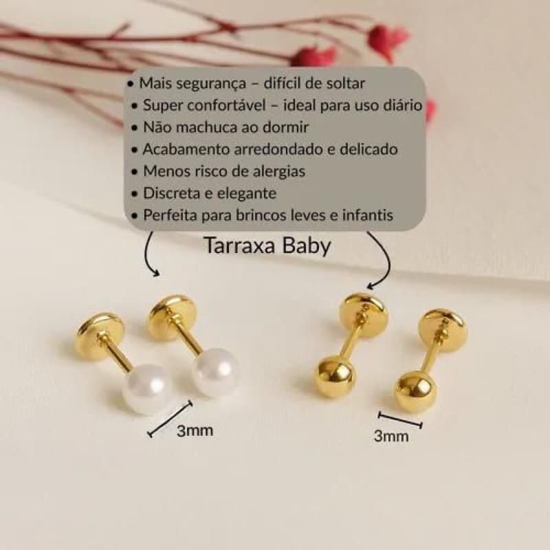 kit 2 pares de brincos infantil antialérgico c/tarraxa baby  banhado a ouro 18k