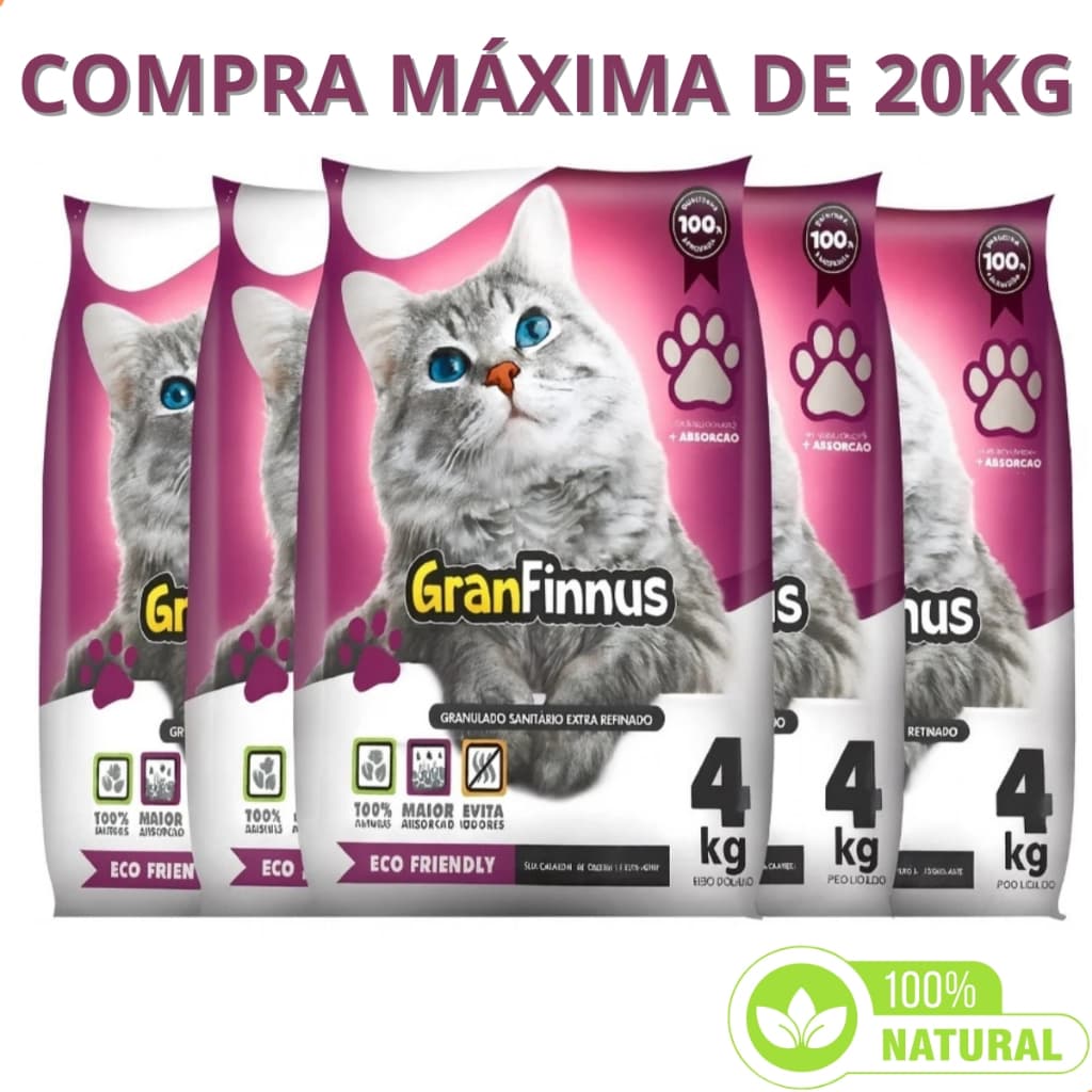 Kit 5 Areias Sanitárias Extra Fina para Gatos MimoCat GranFinnus Antiodor Alta Absorção 20kg