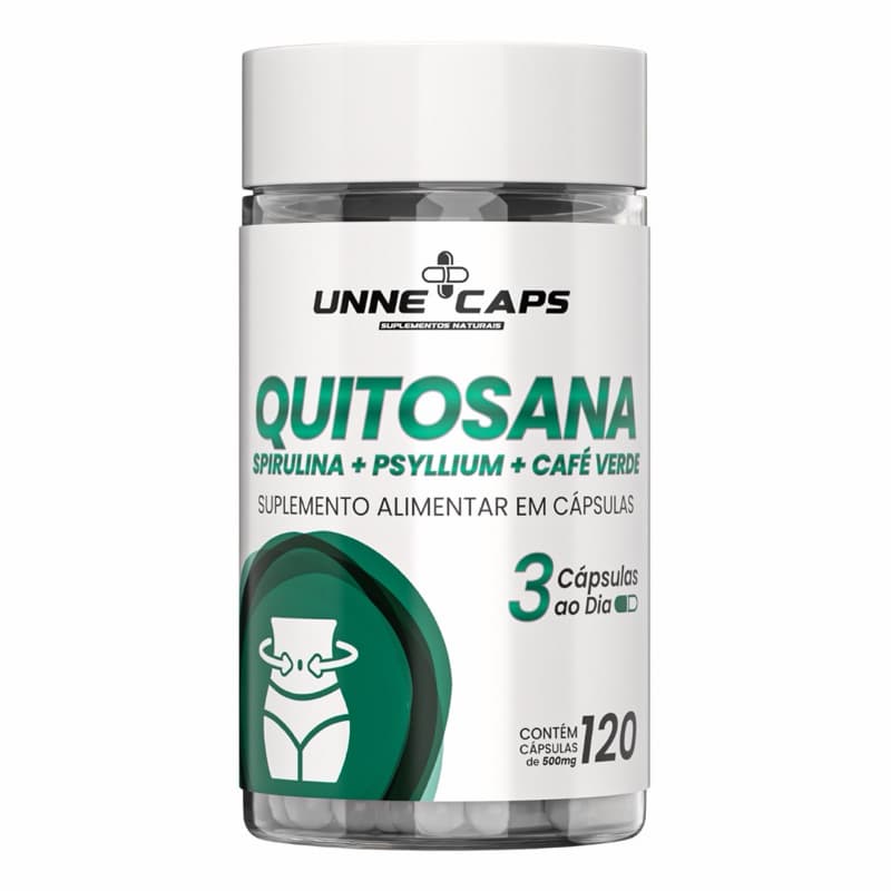 01 Quitosana (spirulina, Psylium e café verde) - UNNE+CAPS - 120 capsulas de 500mg