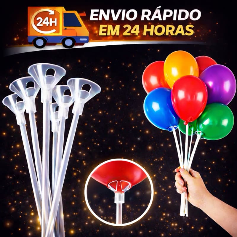 Kit 50/100/200 Varetas Pega Balão Hastes 33cm Transparente Cristal Festa