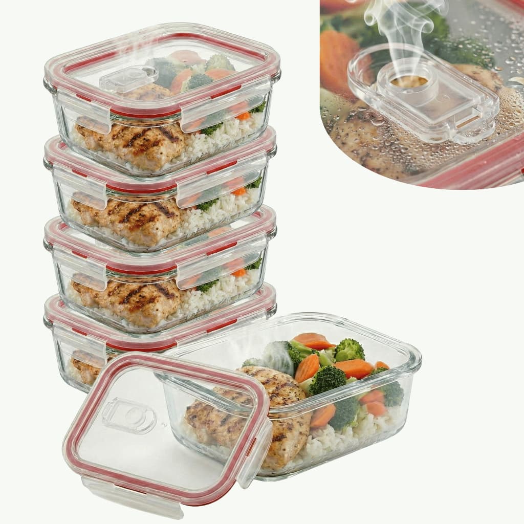 Conjunto 5 Pote 640ml Vidro Hermético Borossilicato Jogo Kit Marmita Forno Microondas Freezer Valvula de Vapor