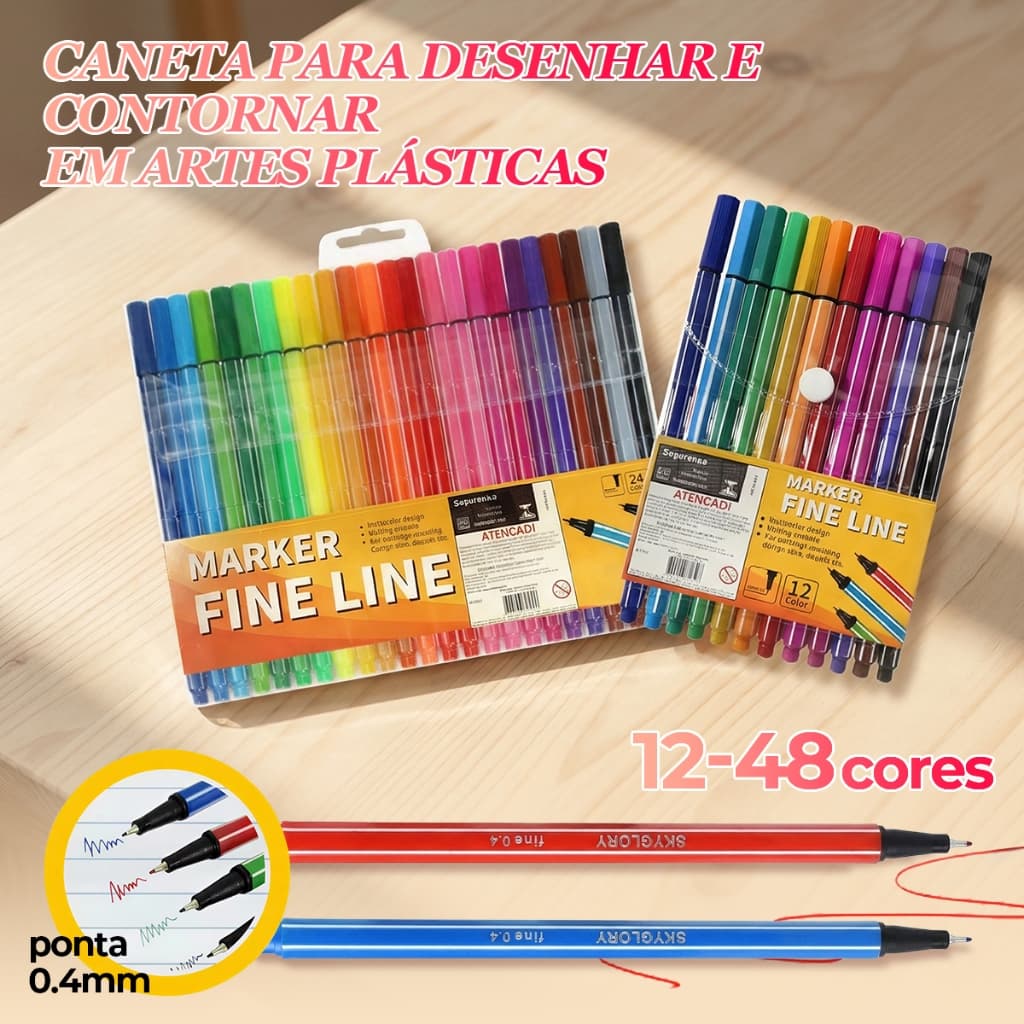 Canetas Coloridas de Ponta Fina 0.4mm｜Kit 12/24/36/48 Cores para Desenho e Marcação