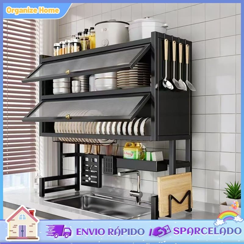 3 camadas Escorredor De Louça 105cm Cozinha Suspensa Modula Pia Rack estante organizadora poeira porta armário