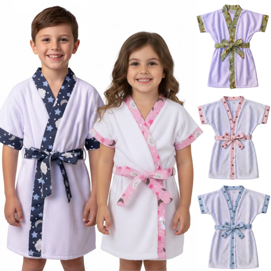 Roupão de Bebe Infantil Extra Macio Atoalhado Menino e Menina Toalha de Banho Estampado Unissex