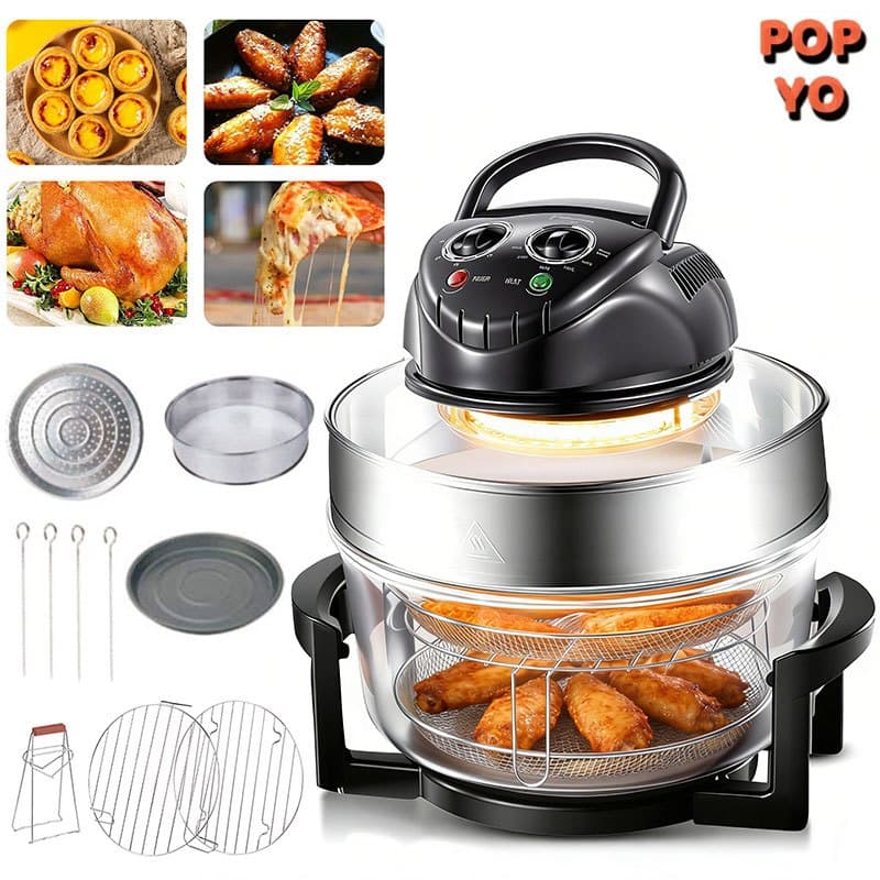 Fritadeira Elétrica Sem Óleo 20L Premium com Porta de Vidro e 8 Funções para Família