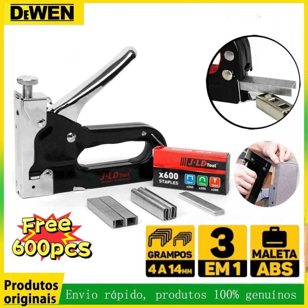 Kit Grampeador Tapeceiro Profissional 600 Grampo para Móveis, Estofados e Decoração