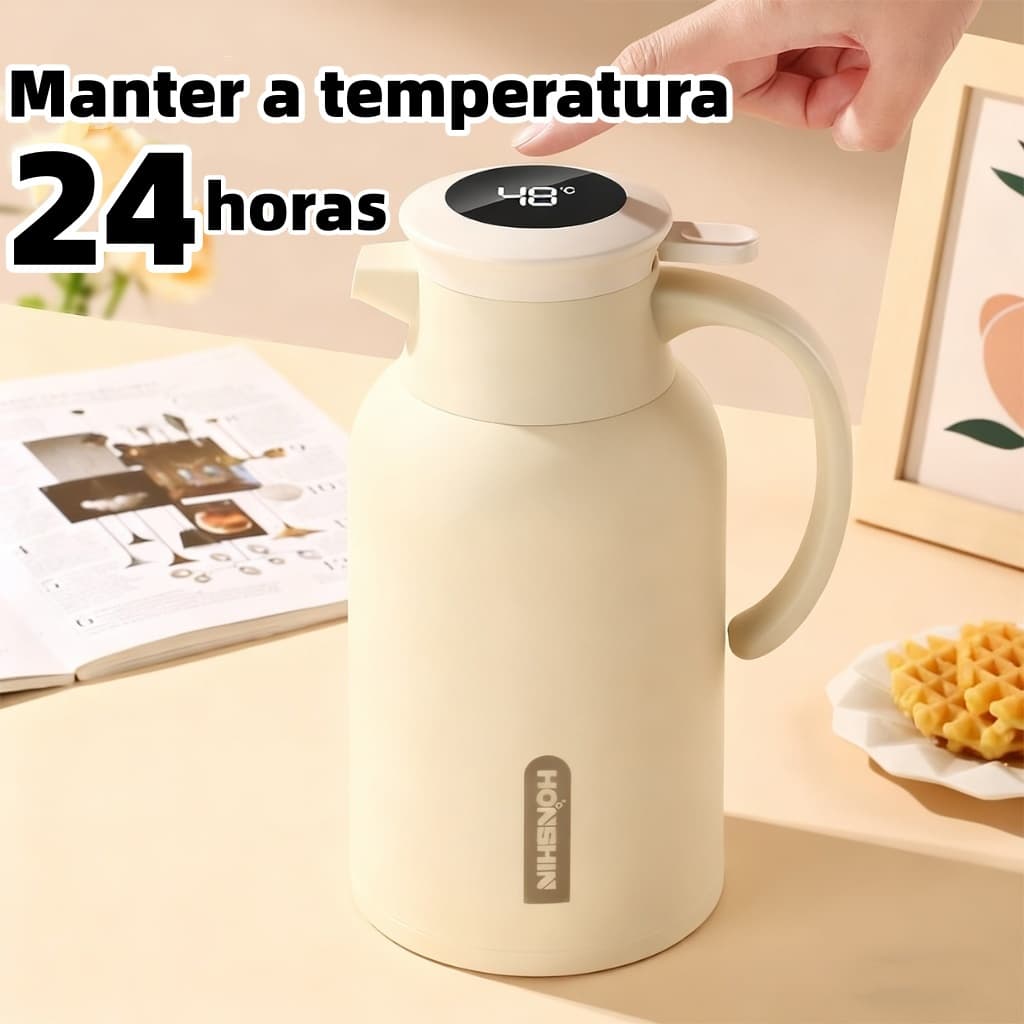 Garrafa Térmica 1 Litro Com Termômetro Led Para Chás / Café Design Moderno quente até 24h JORGE
