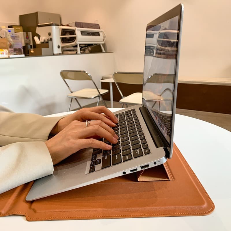 Bolsa Multiuso com Suporte para Macbook Air M2 13-16 Polegadas Capa de Couro PU para Escritório