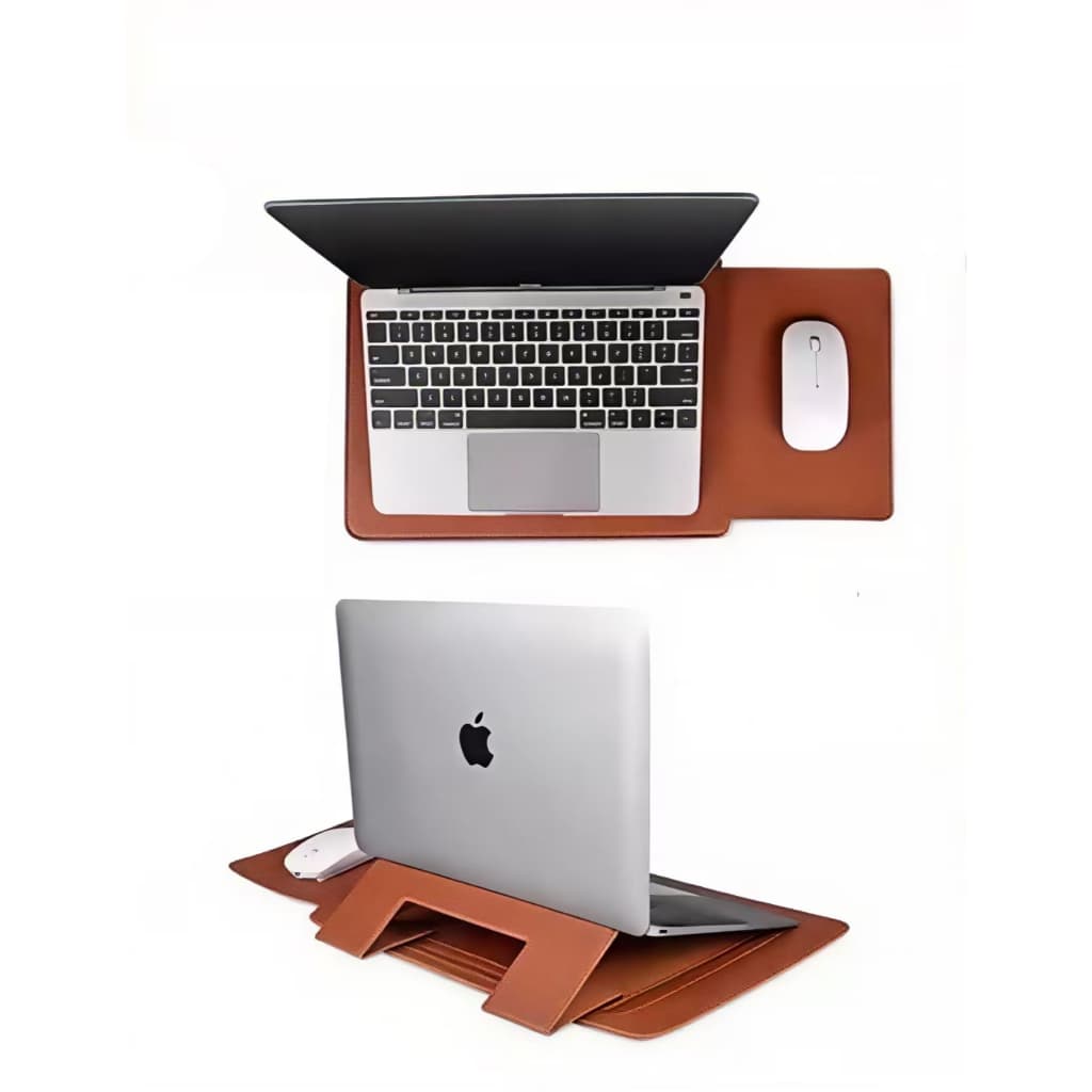 Bolsa Multiuso de Couro PU para Macbook Air M2 13-16 Polegadas com Suporte Integrado para Escritório