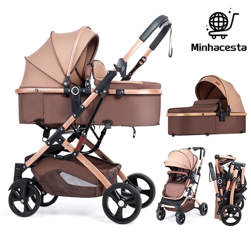 Carrinho De Bebê 3 em 1 com Amortecedor Dobrável Ajustável Reversível Passeio P7