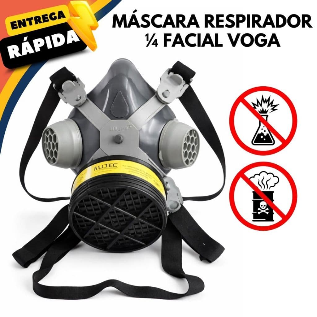 2 ou 1 Mascara Respirador Facial Proteção Químico com Filtro Gases Ácidos e Vapores VOGA