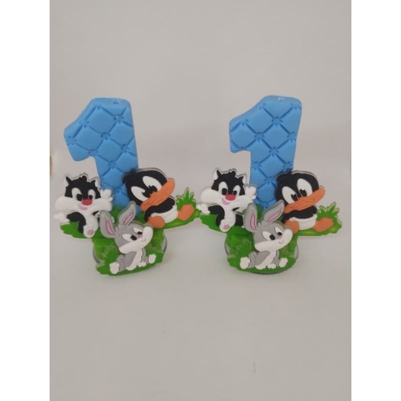 Vela de aniversario/ Baby Looney Tunes/ Biscuit/ Topo de bolo/ Decoração infantil/Pronta entrega