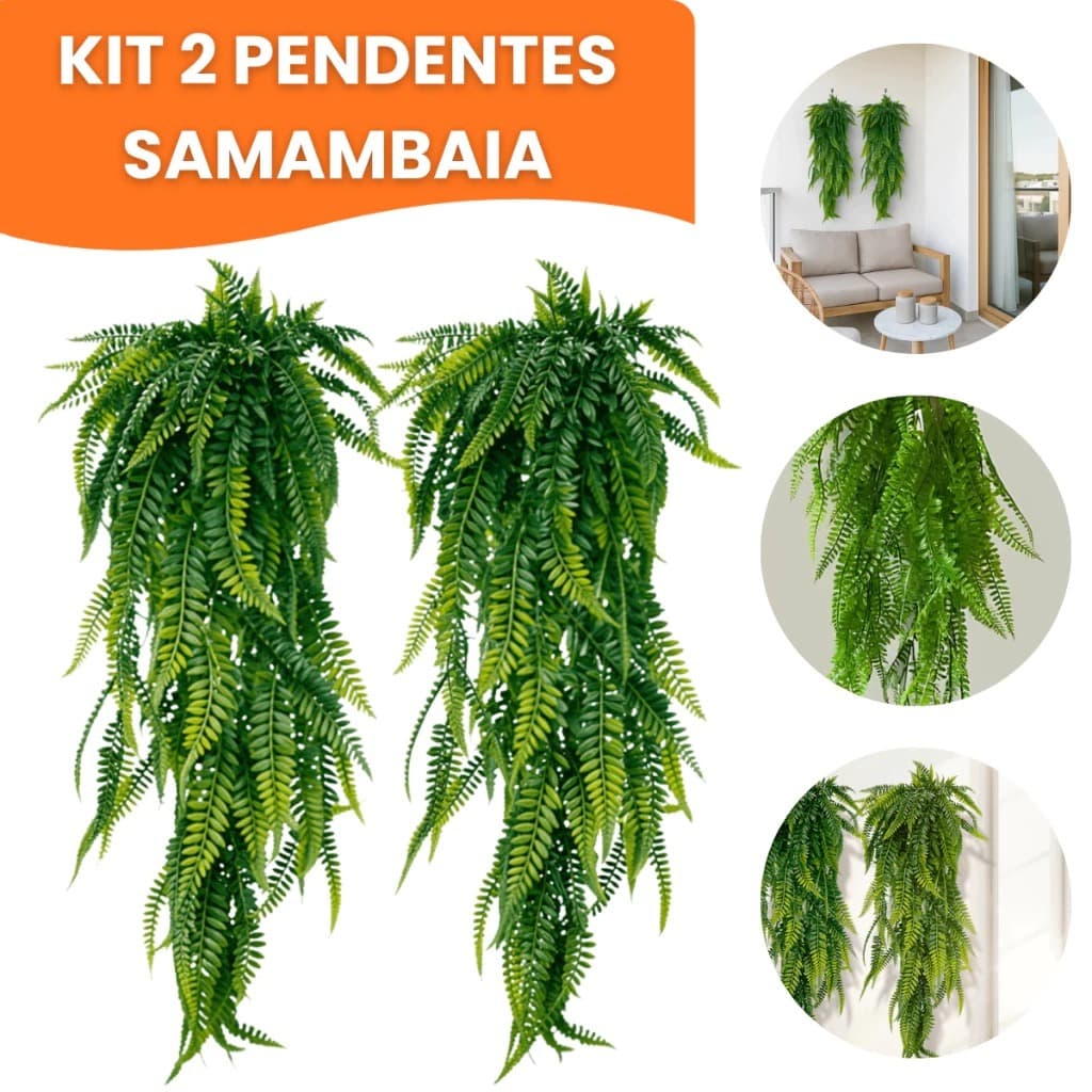 Kit 2 Pendente Samambaia Artificial 80cm Realista Planta Decoração Parede Flor Folhagem