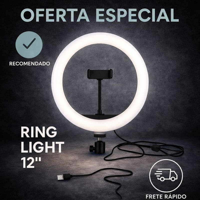 Ring Light Iluminador Anel Luz com suporte para celular 30cm 12 Polegadas 20w (tripé não incluso)