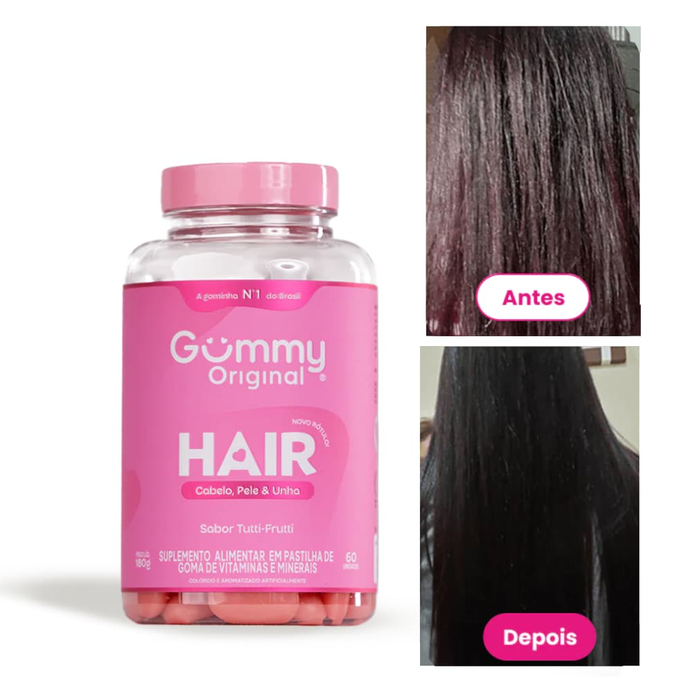 Gummy Hair Vitamina Cabelo 60 Gomas 180g Unha Suplemento Alimentar Tutti-Frutti Pastilha Bala Gelatina Sabor