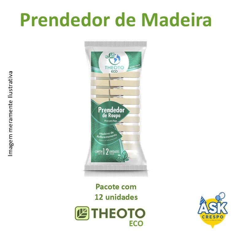 12 Prendedores de Roupa em Madeira Reflorestada Theoto Eco