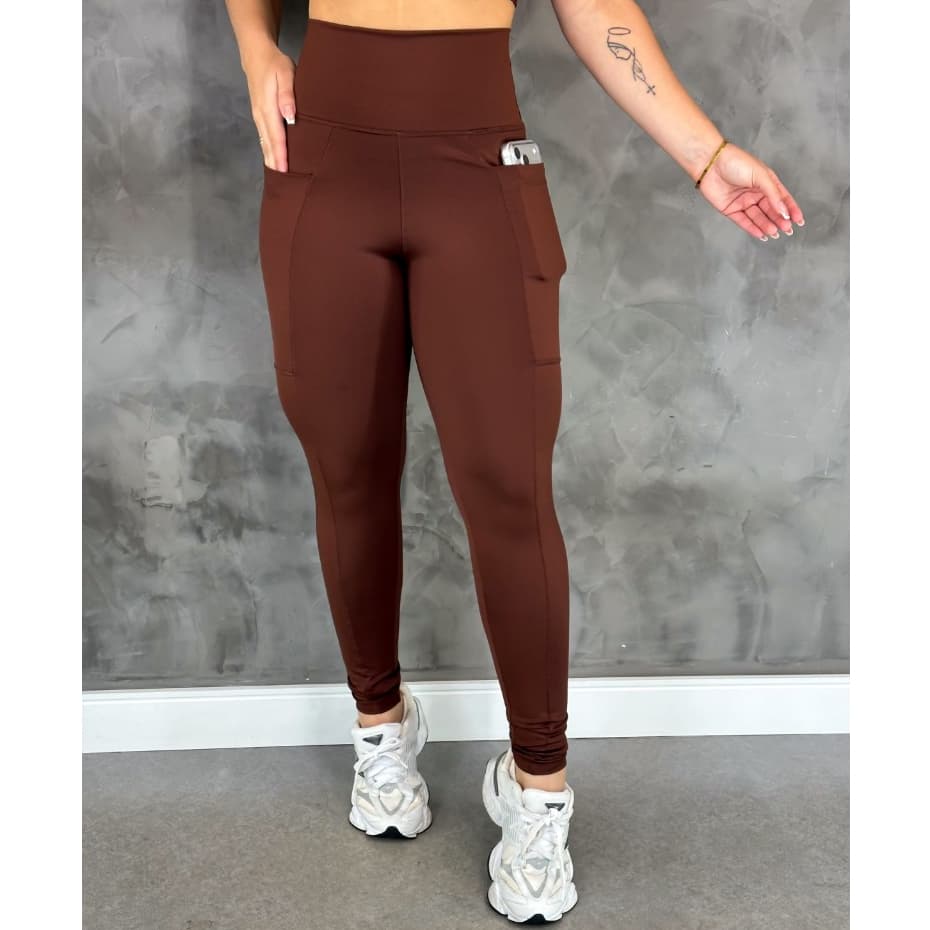 Calça Legging Cintura Alta com Bolsos Esportiva Academia Modeladora Zero Transparência Confortável