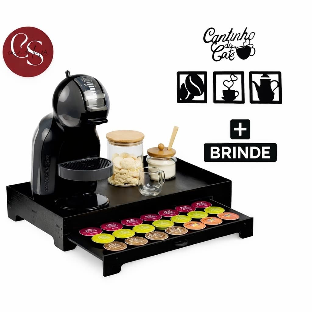 Porta Capsulas Dolce Gusto 40 Cápsulas Bandeja 50x30 Preto Mdf