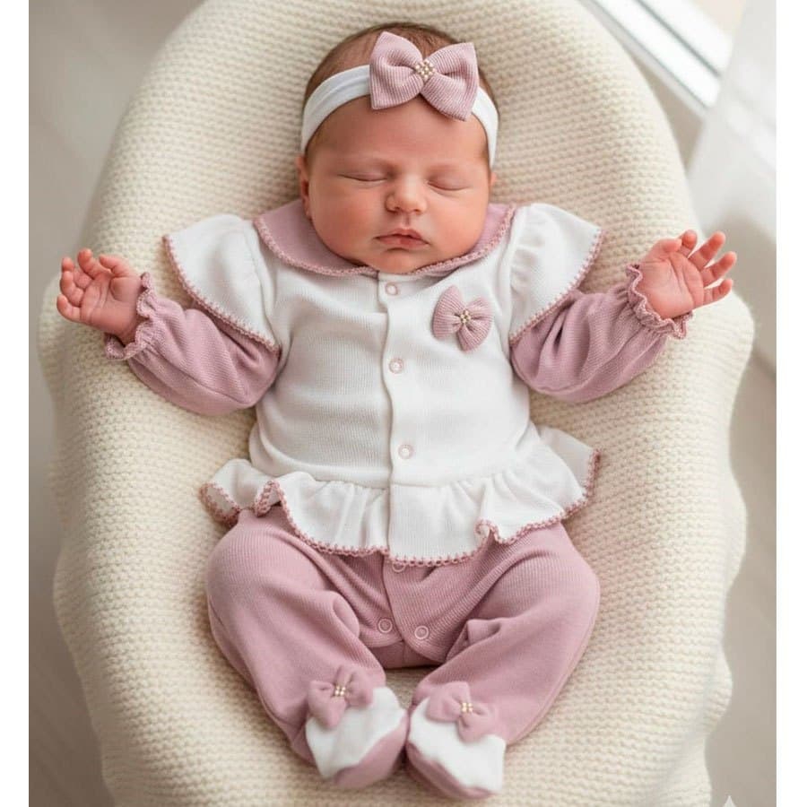 Macacão Manga Longa Menina Doce Sonho Lacinho Aurora Rosê/Marrom/Cerde/Marsala