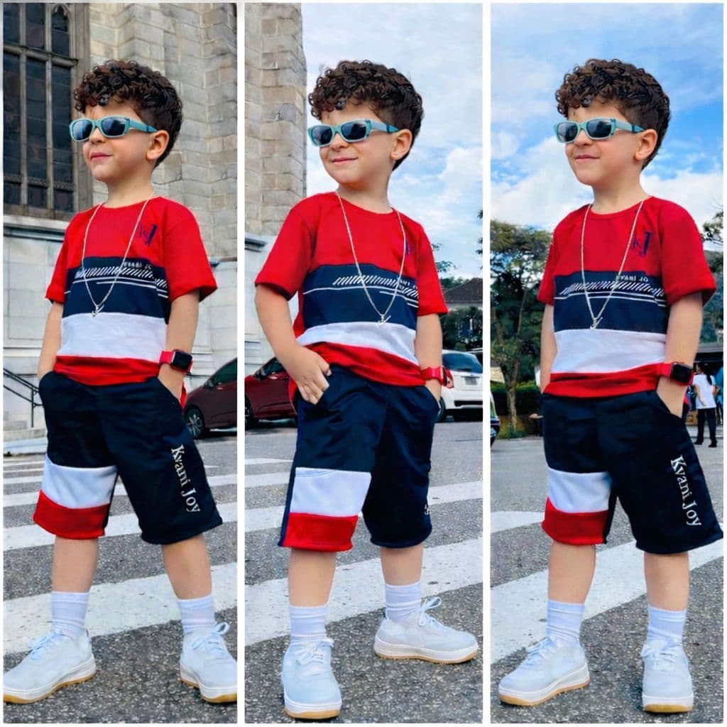 Conjunto de menino casual infantil bermuda e camisa estampada modelo natal e ano novo 2 ao 12 anos
