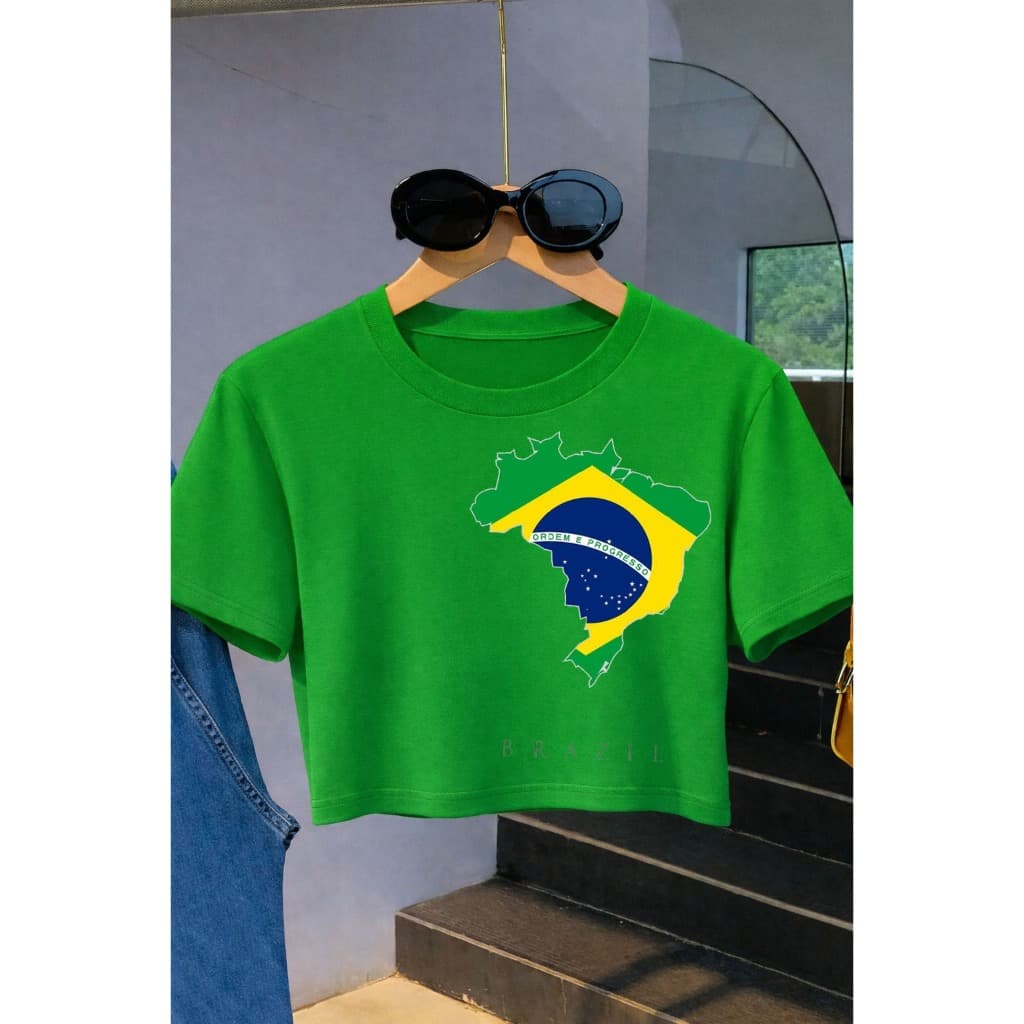 Blusa Cropped de Algodão Premium Estampado BANDEIRA BRASIL COPA + ENVIO RÁPIDO