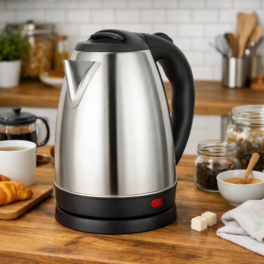 Chaleira Elétrica Inox 1,8L 110V ou 220V Fervura Rápida e Desligamento Automático Com Base 360