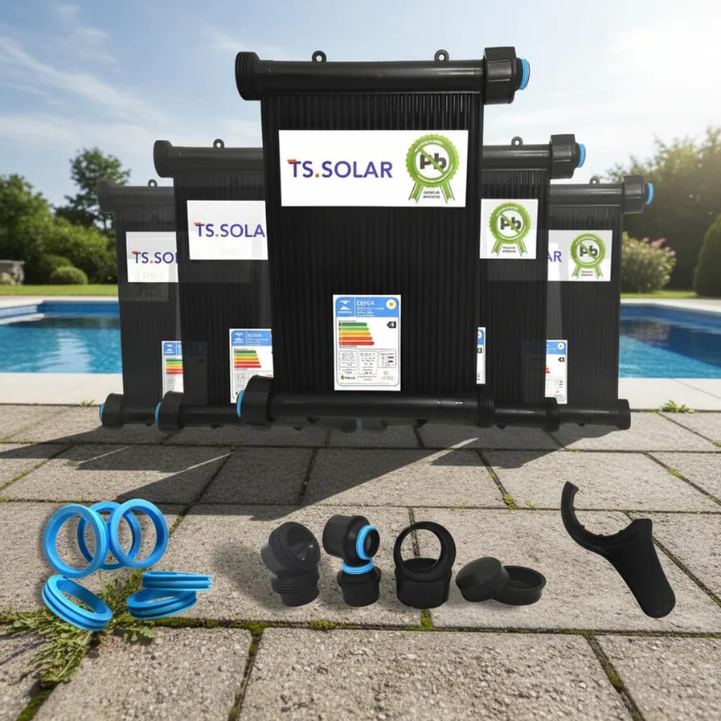 Kit Aquecedor Solar Piscina 5 Placas TS Solar + Kit Fechamento União Rosca