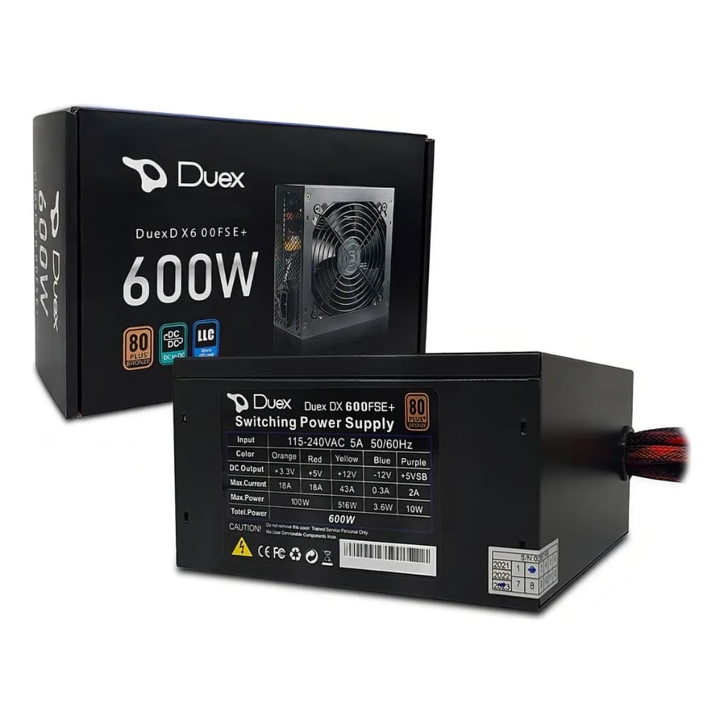 Fonte De Alimentacao Duex 600fse+ 600w 80 Plus Bronze Preto