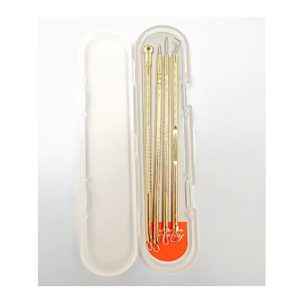 Kit 4 de Ferramentas de Beleza Extrator de Acne Removedor de Cravo Espinha Aço Inoxidável dourado
