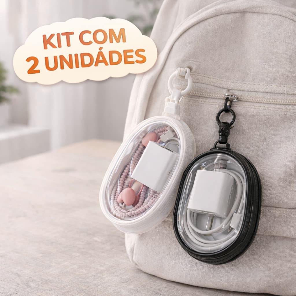 Kit 2 Mini Bolsa Portátil Com Zíper Transparente Para Carregador Fone de Ouvido e Acessório Viagem