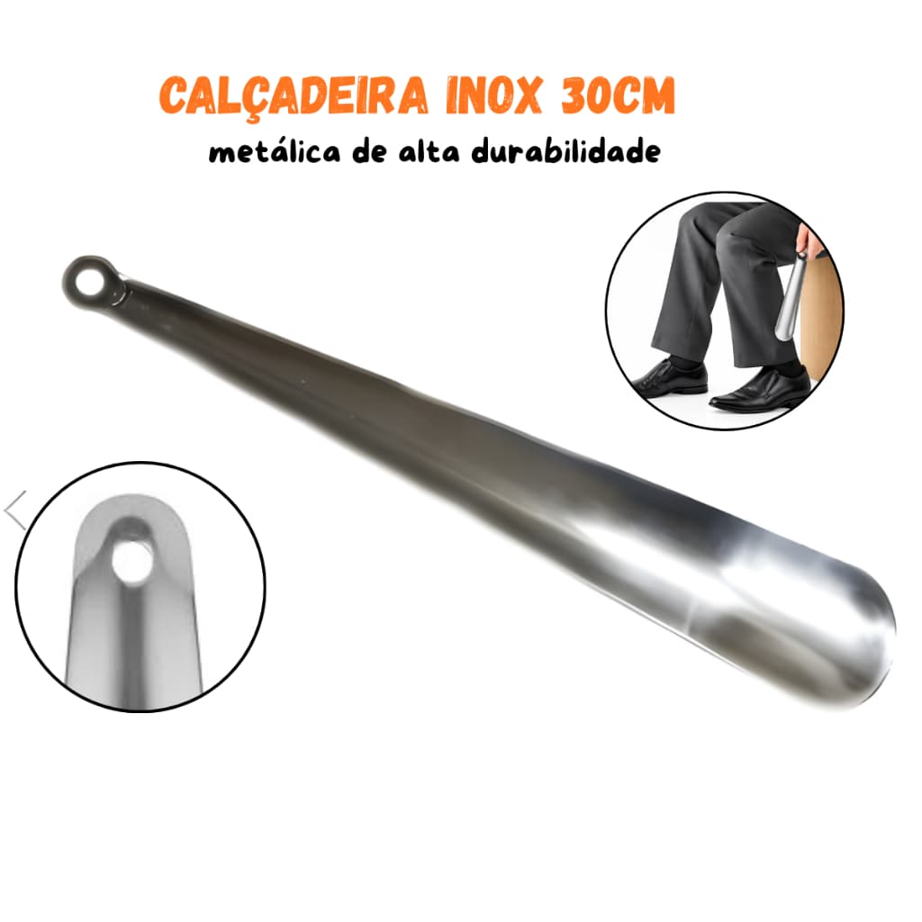 Calçadeira Inox Premium 30cm Para Sapato Tênis e Bota Calçador Metal Resistente Conforto ao Calçar