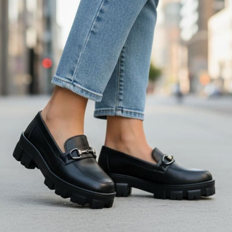 Mocassim Feminino Oxford Tratorado Plataforma Blogueira