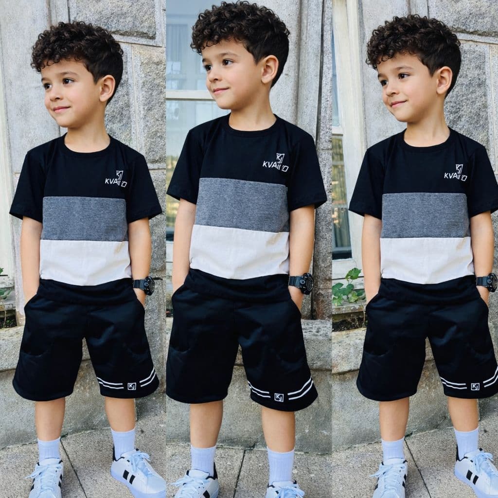 Conjunto de Menino Infantil Bermuda Moletinho com Bolso e Camisa 100% Algodão de Verão 2 ao 12 Anos