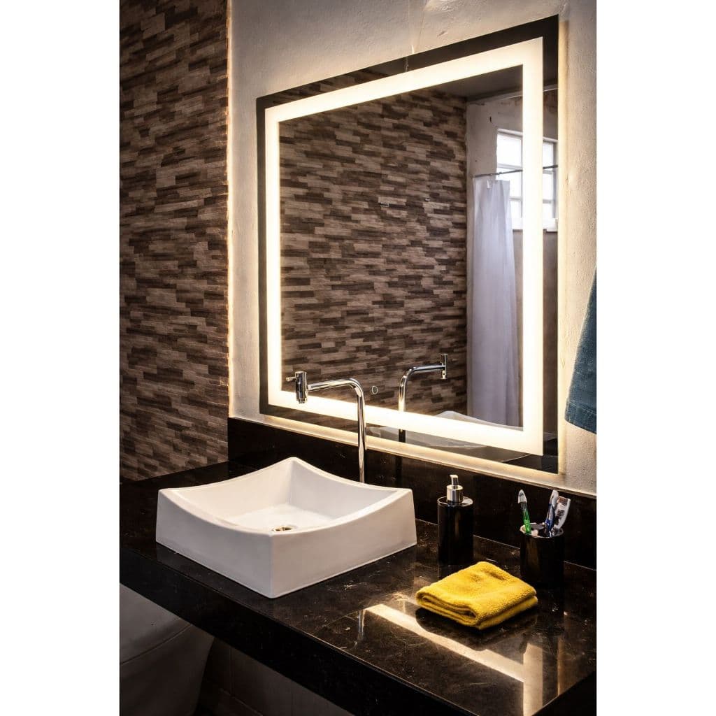 Espelho Com Led Jateado 90X90 Para Banheiro/Quarto/Sala Maquiagem Para Fixação Em Paredes