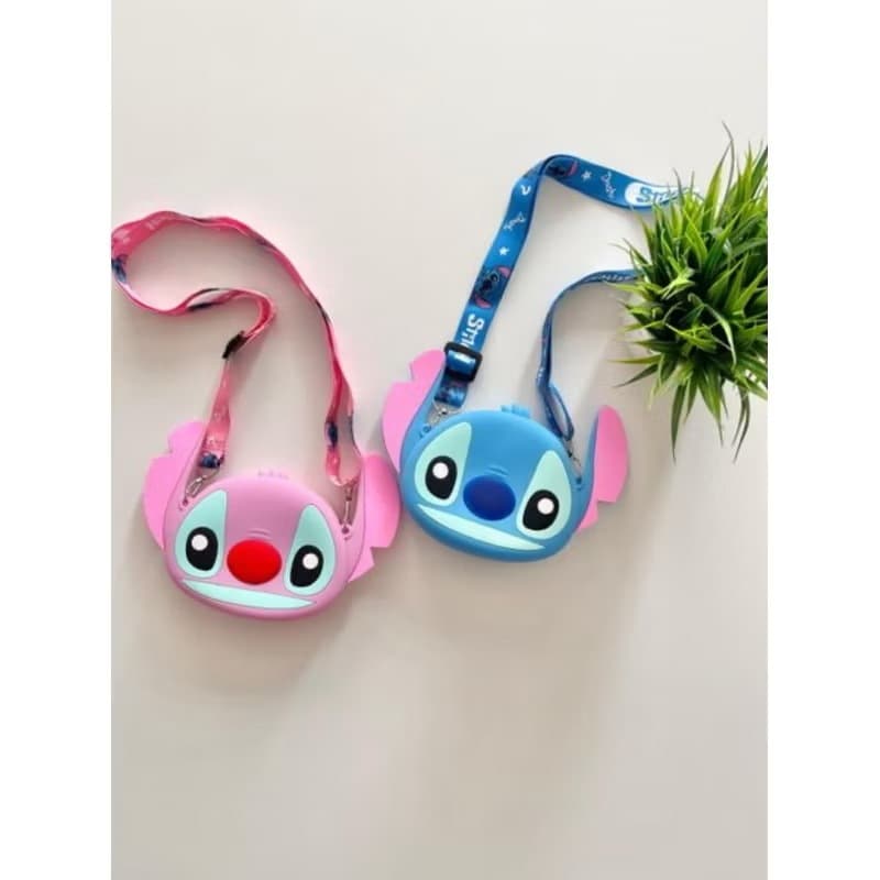 Bolsinha do Stitch Azul e Rosa Carteira Porta Moedas Bag