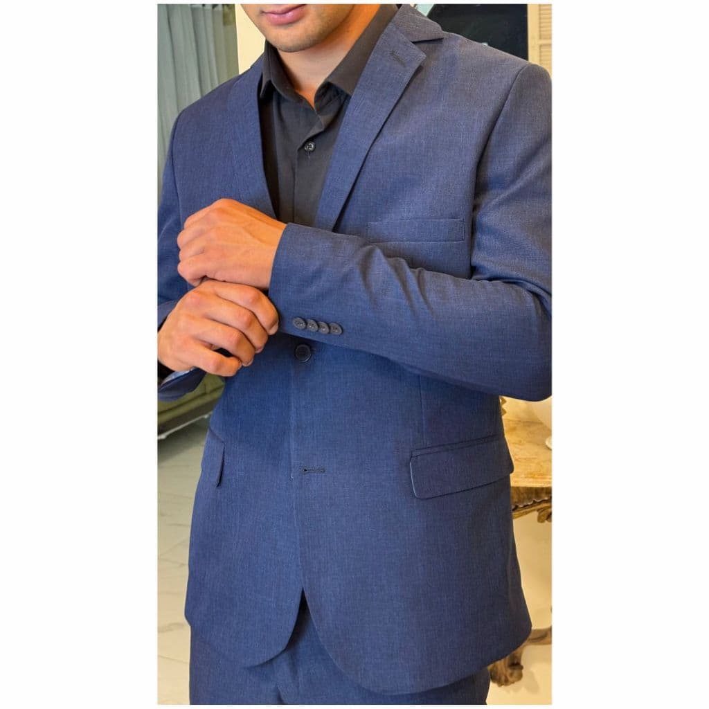 Terno Slim Melange Masculino Azul Marinho - Coleção 2026 - paleto+calça