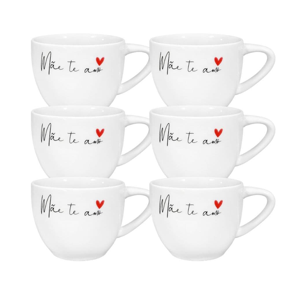 Kit De Xícaras 170ml Mãe Te Amo Porcelana Branca Presente Dia das Mães