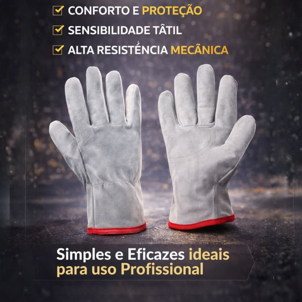 Luva de Segurança Couro Vaqueta com Reforço Raspa Mista e Total Trabalho Pesado (CA)