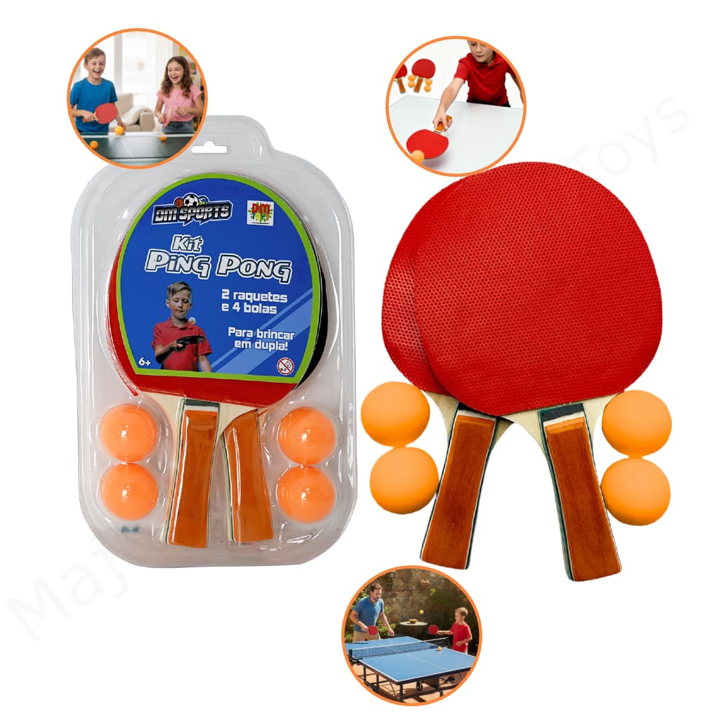 Kit Ping Pong Família 👨‍👩‍👧‍👦 Tênis de Mesa 2 Raquetes + 4 Bolas