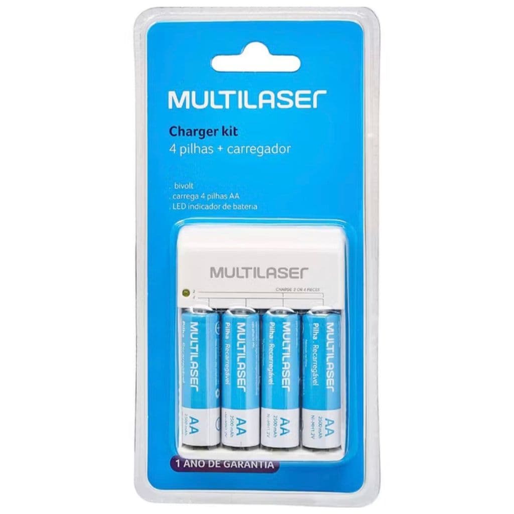 KIT CARREGADOR DE PILHAS AA e AAA + 4PILHAS AA RECARREGÁVEIS | BIVOLT | ECONÔMICO