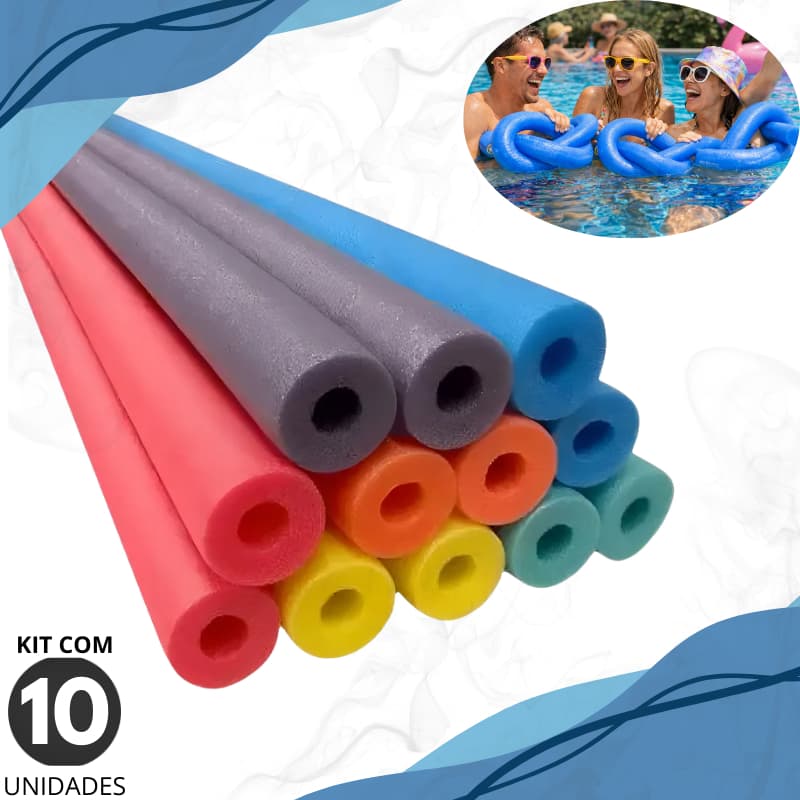 Kit 10 un Boia Espaguete Grande Macarrão Flutuador 1,65m Piscina Natação Cor Colorido Furado