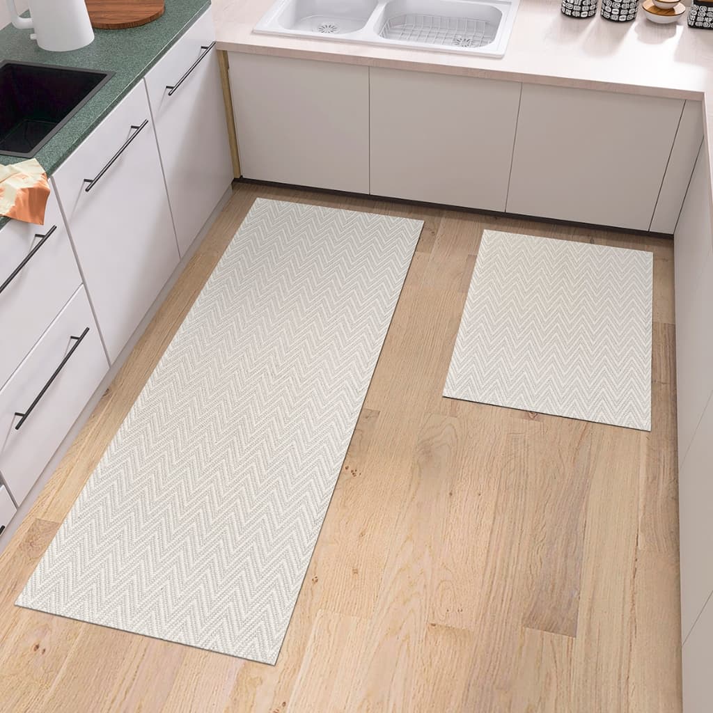 Tapetes Cozinha Kit 2 e 3 Peças Passadeira Capacho Antiderrapante Chevron Cru Cinza