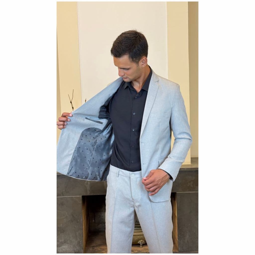 Terno Masculino Slim Melange Cinza Claro paleto+calça+barato